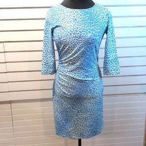 J. McLaughlin Catalina Cloth Sage Rouched Side  Animal Print Dress Small EUC